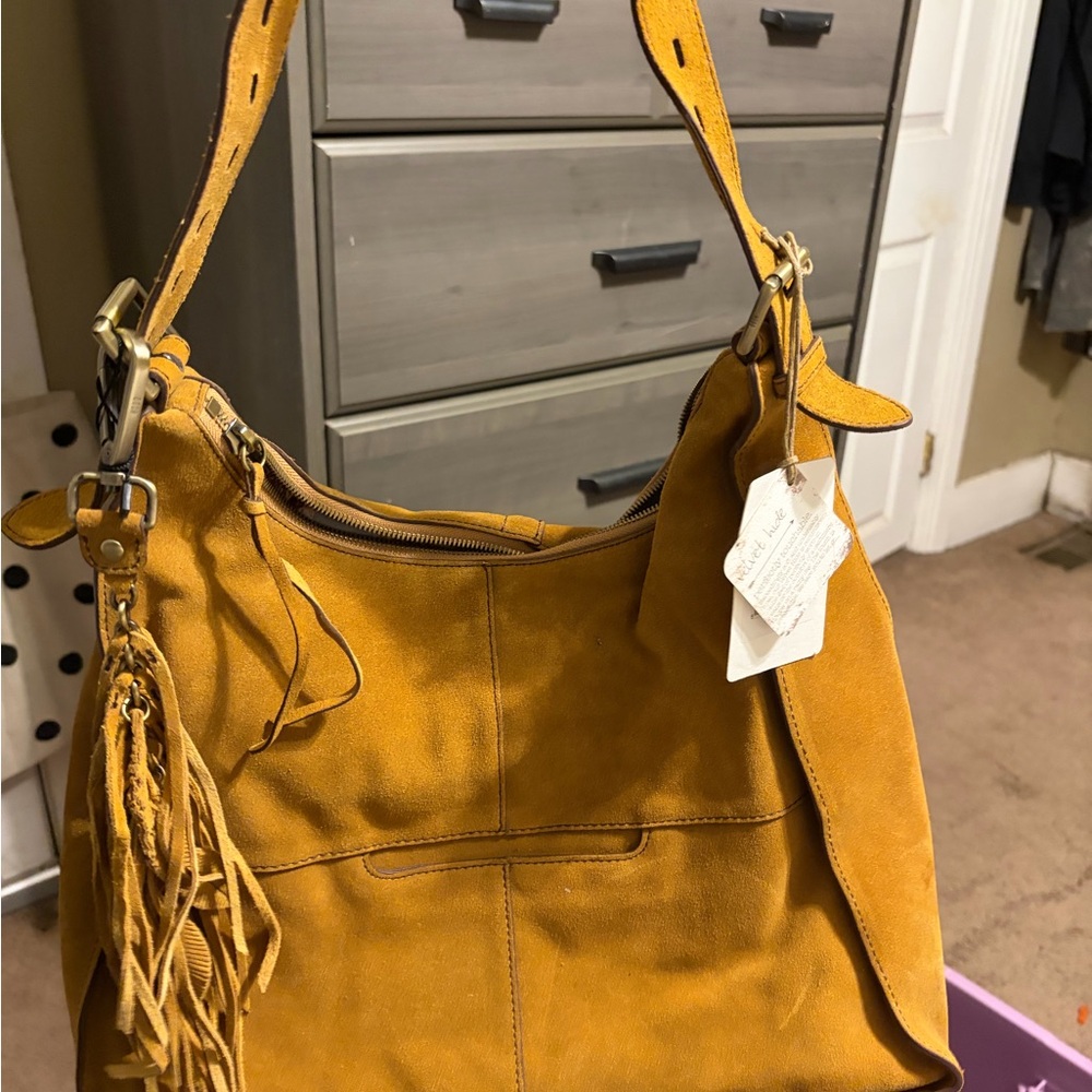HOBO Mustard Yellow Suede Hobo Bag